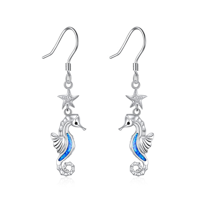 Sterling Silver Opal Seahorse & Starfish Drop Earrings-1