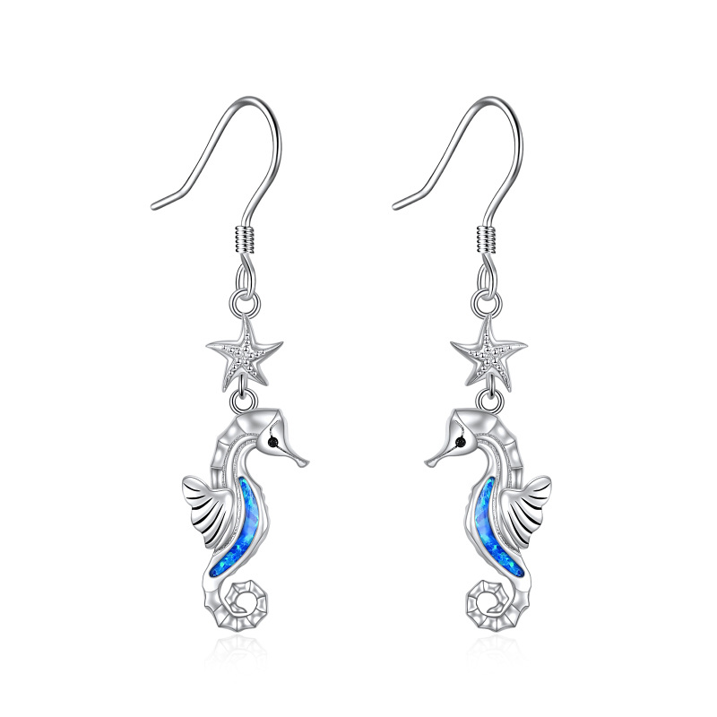 Sterling Silber Opal Seepferdchen & Seestern Tropfen Ohrringe