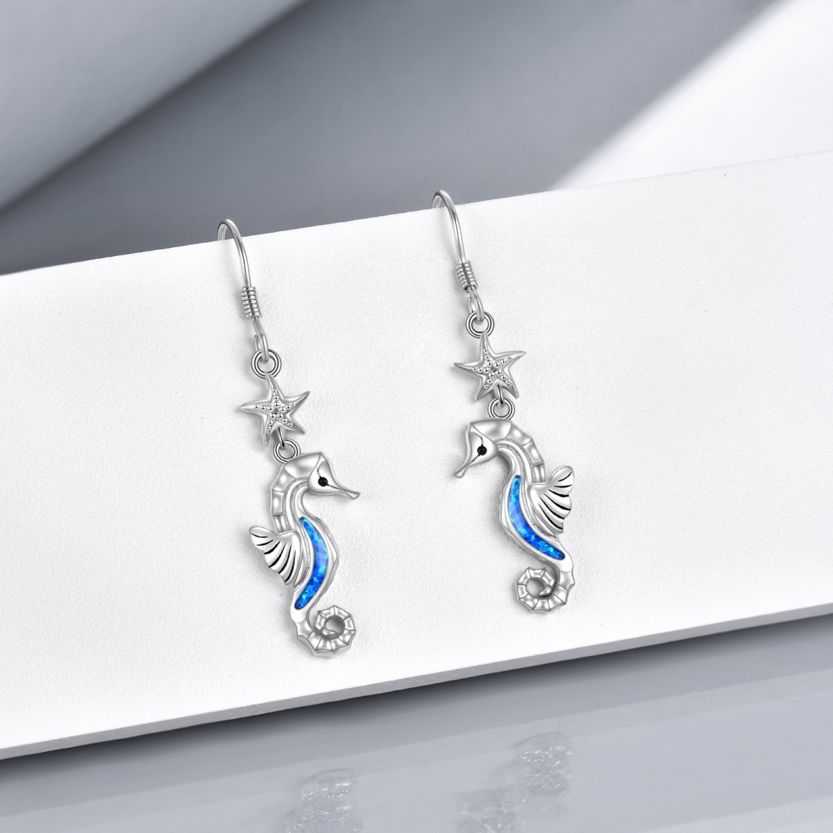 Pendants d'oreilles en argent sterling avec hippocampe et étoile de mer en opale-3