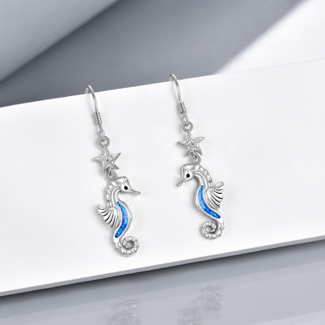 Sterling Silver Opal Seahorse & Starfish Drop Earrings-3