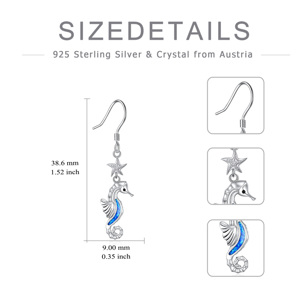 Sterling Silver Opal Seahorse & Starfish Drop Earrings-5