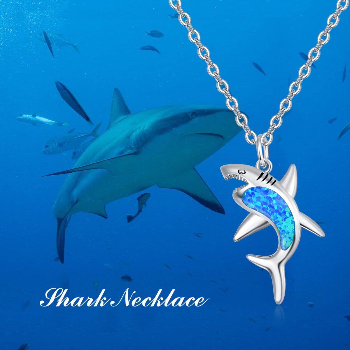 Collier pendentif requin opale en argent sterling-5