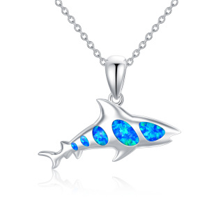 Sterling Silver Opal Shark Pendant Necklace-42