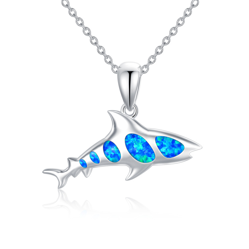 Sterling Silver Opal Shark Pendant Necklace-11