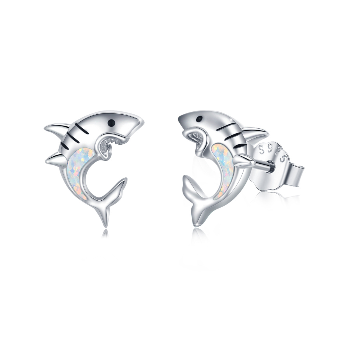 Boucles d'oreilles en argent sterling avec requin en opale pour les enfants-1