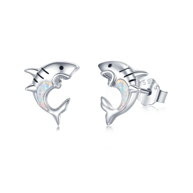 Sterling Silver Opal Shark Stud Earrings for Kids