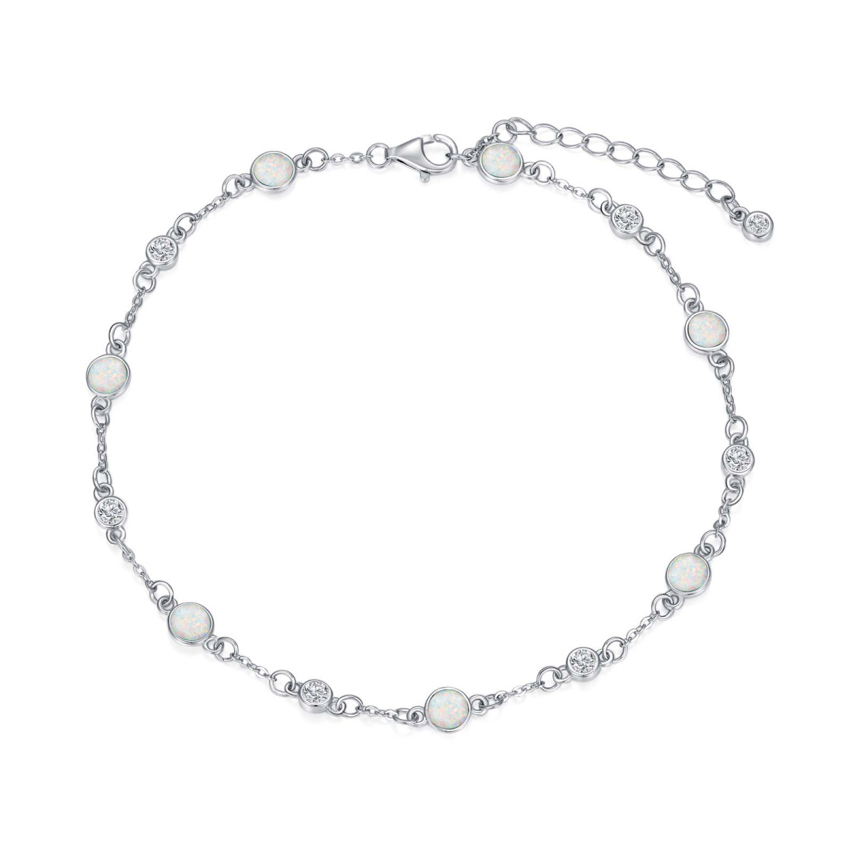 Sterling Silver Opal Single Layer Anklet-1