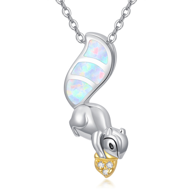 Sterling Silver Opal Squirrel Pendant Necklace-3