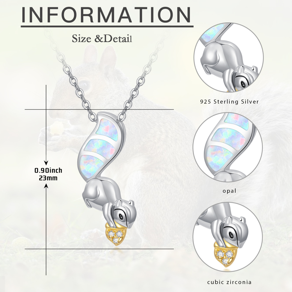 Sterling Silber Opal Eichhörnchen Anhänger Halskette-6