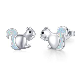 Sterling Silver Opal Squirrel Stud Earrings-44