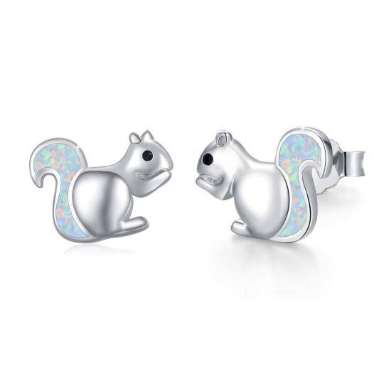 Sterling Silver Opal Squirrel Stud Earrings