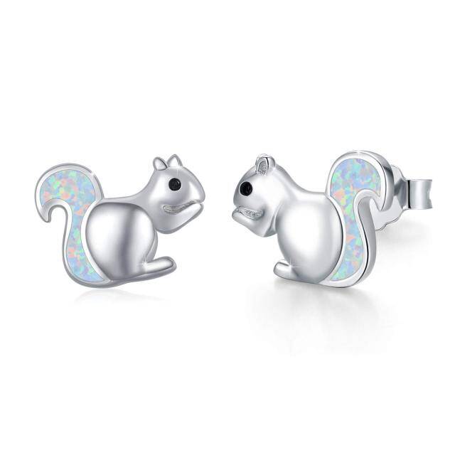 Sterling Silver Opal Squirrel Stud Earrings-1