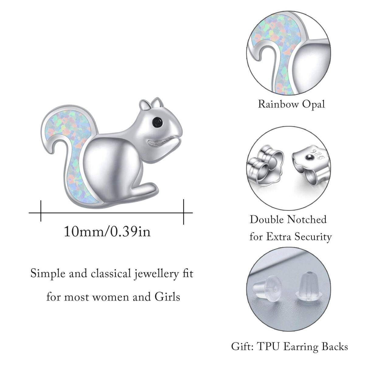 Sterling Silver Opal Squirrel Stud Earrings-5