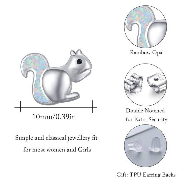 Sterling Silver Opal Squirrel Stud Earrings-5