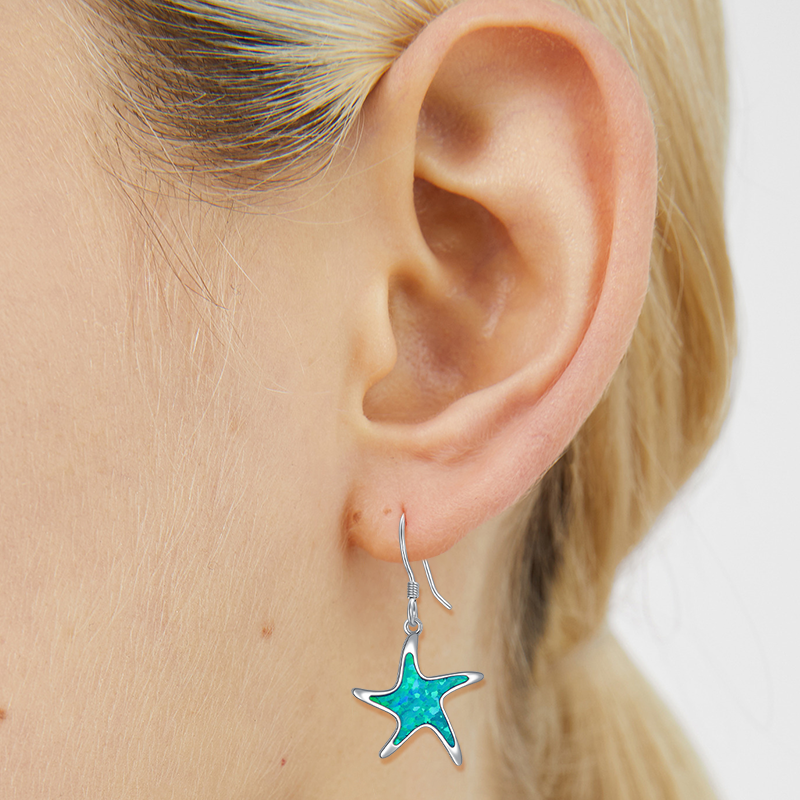 Sterling Silver Opal Star Drop Earrings for Women-2