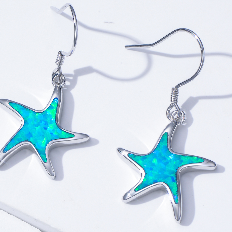 Sterling Silver Opal Star Drop Earrings for Women-3