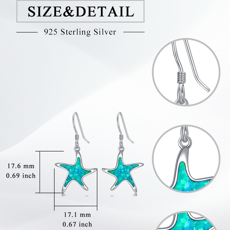 Sterling Silver Opal Star Drop Earrings for Women-4