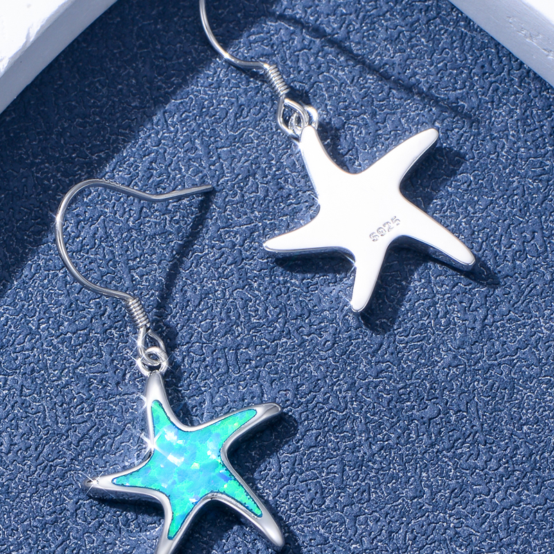 Sterling Silver Opal Star Drop Earrings for Women-6