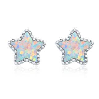 Sterling Silver Opal Star Stud Earrings-45