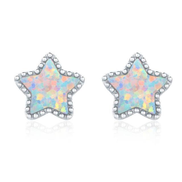 Sterling Silver Opal Star Stud Earrings