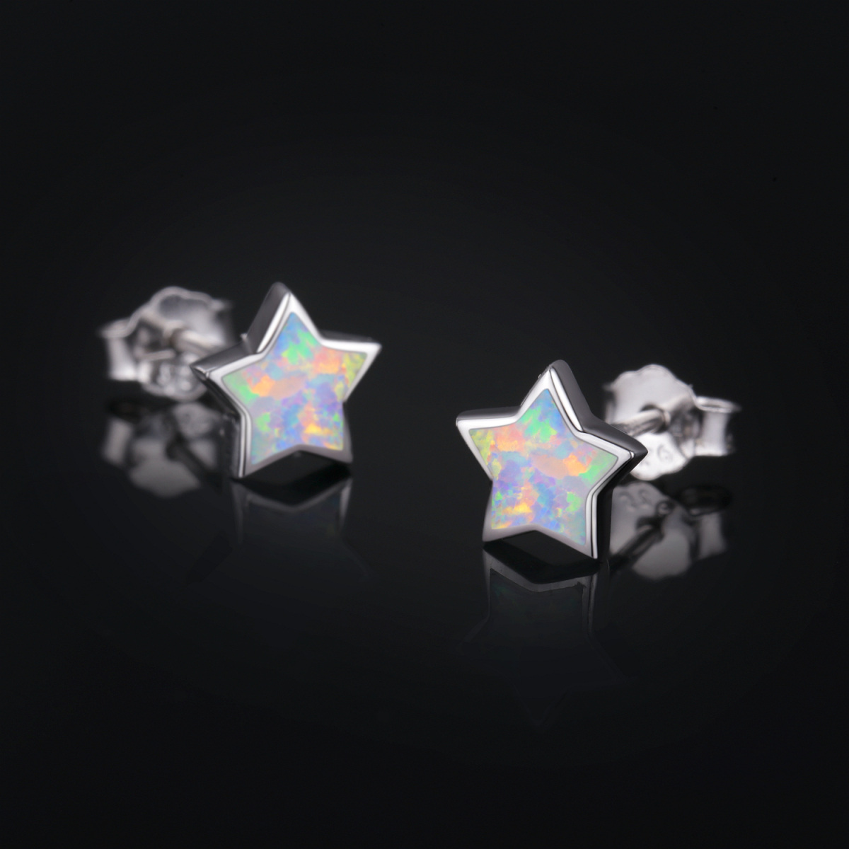 Pendientes de plata de ley con forma de estrella de ópalo para mujeres y niñas-6