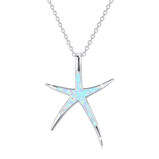 Sterling Silver Opal Starfish Pendant Necklace for Girls Women-1