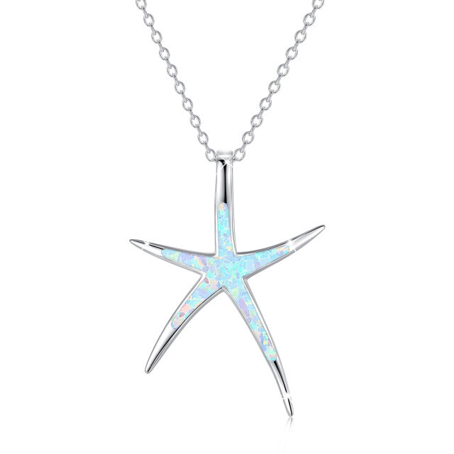 Sterling Silver Opal Starfish Pendant Necklace for Girls Women-1