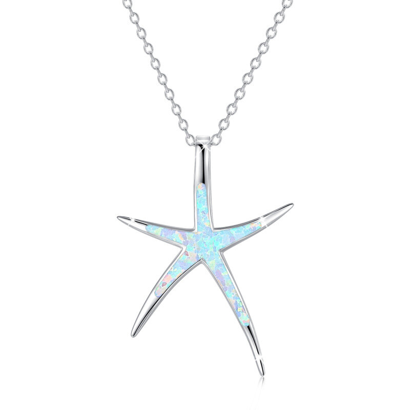 Sterling Silver Opal Starfish Pendant Necklace for Girls Women