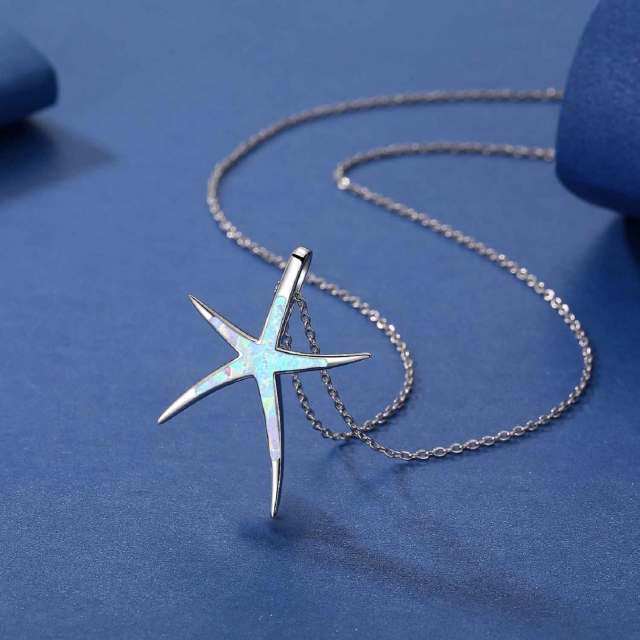 Sterling Silver Opal Starfish Pendant Necklace for Girls Women-5