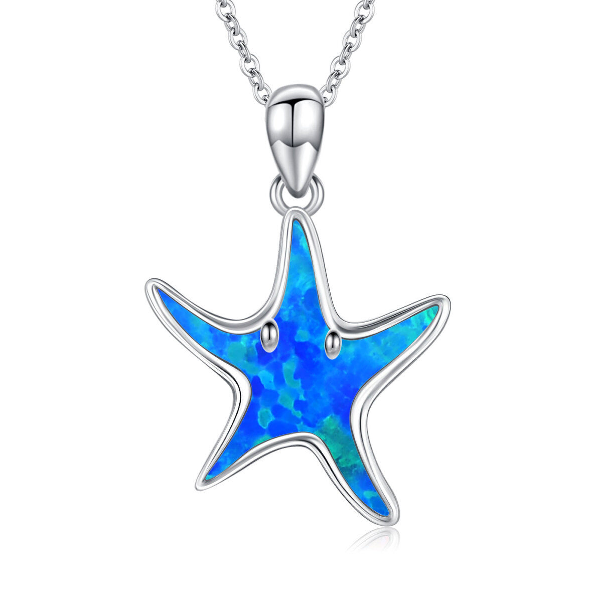 Sterling Silver Opal Starfish Pendant Necklace-1