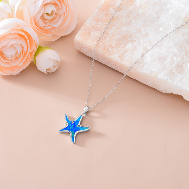 Sterling Silver Opal Starfish Pendant Necklace-4