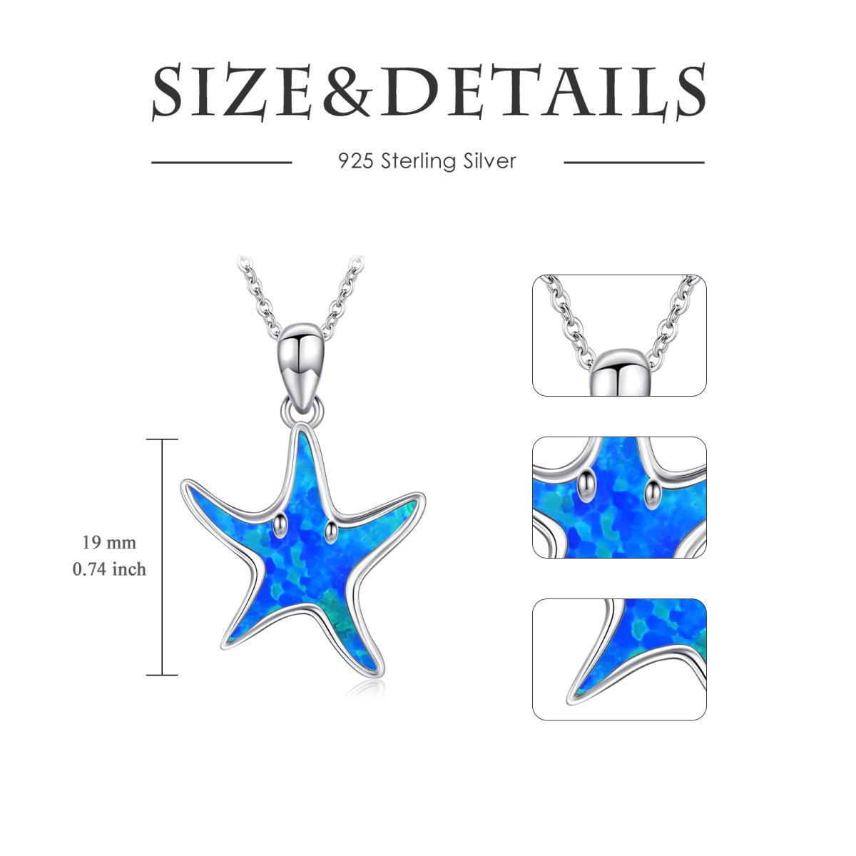 Sterling Silver Opal Starfish Pendant Necklace-5