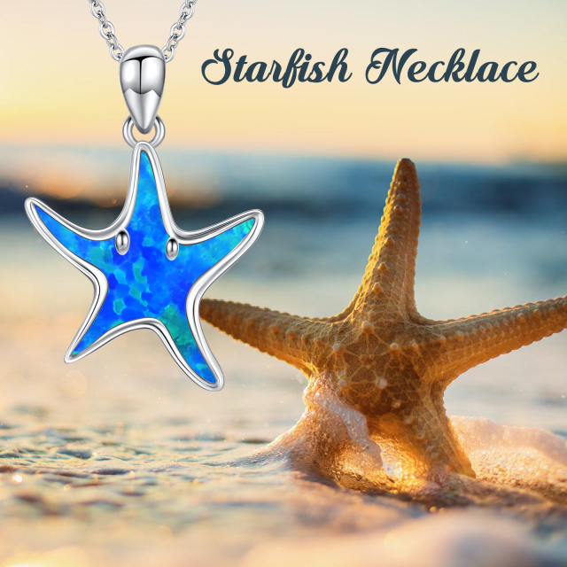 Sterling Silver Opal Starfish Pendant Necklace-6