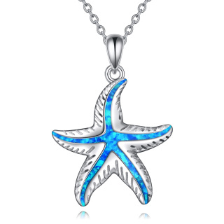 Sterling Silver Opal Starfish Pendant Necklace-16