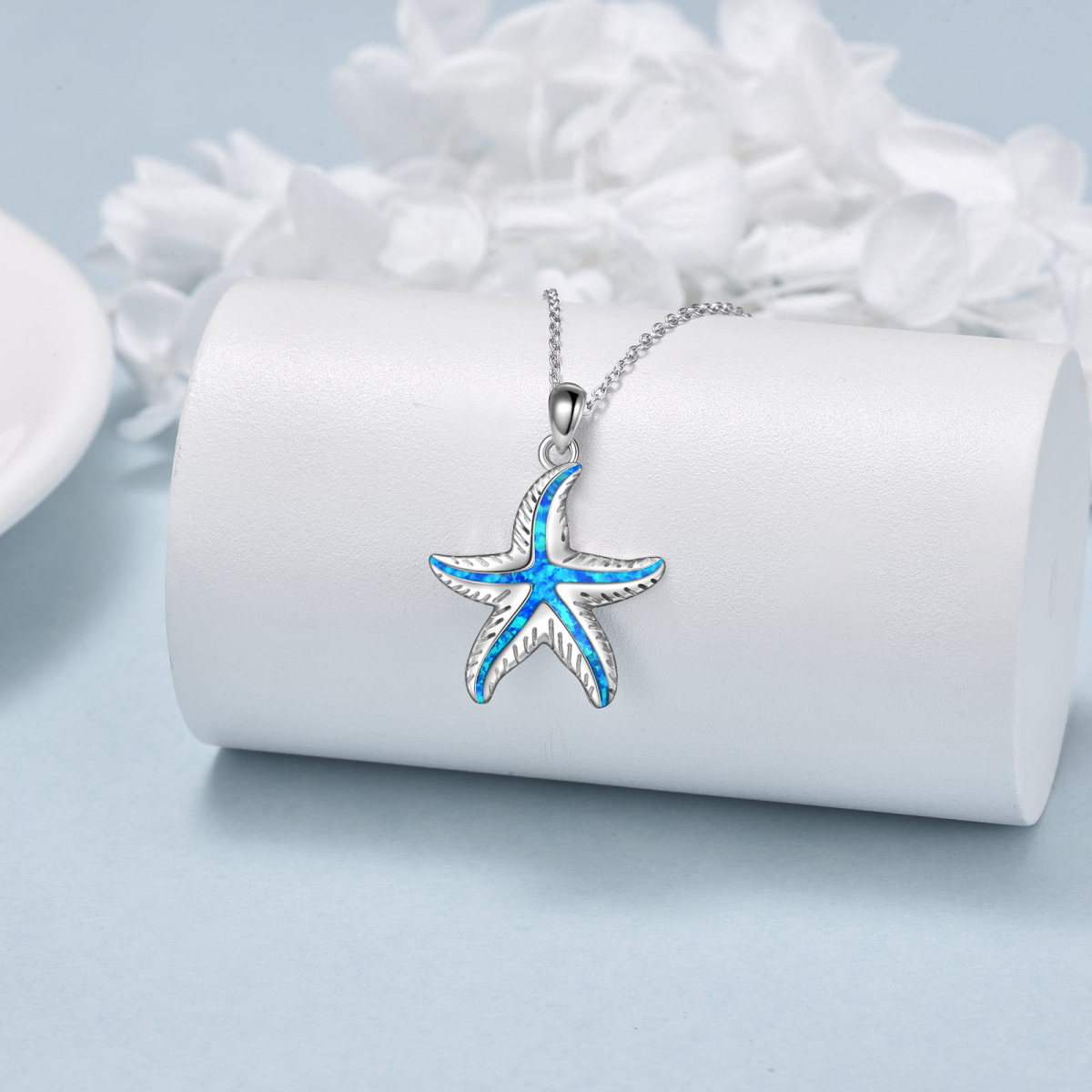 Sterling Silver Opal Starfish Pendant Necklace-3