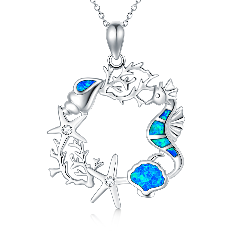 Sterling Silver Opal Starfish Pendant Necklace-1