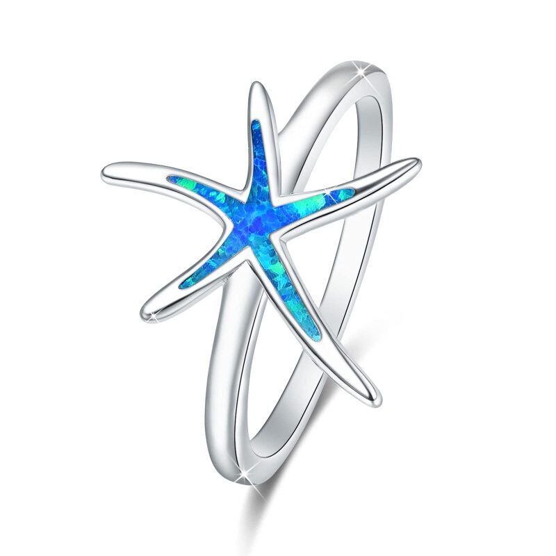 Sterling Silver Opal Starfish Ring-16