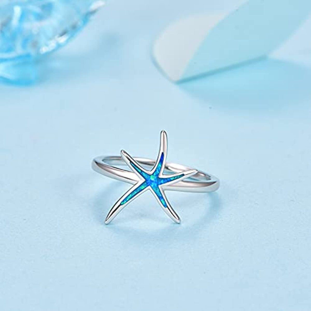 Anillo de estrella de mar de ópalo de plata de ley-4