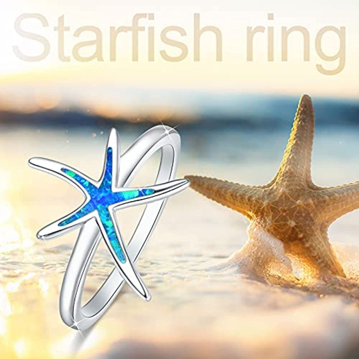 Anillo de estrella de mar de ópalo de plata de ley-5