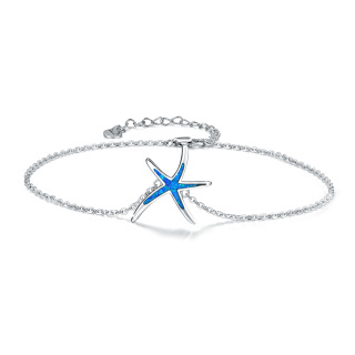 Sterling Silver Opal Starfish Single Layer Anklet-55