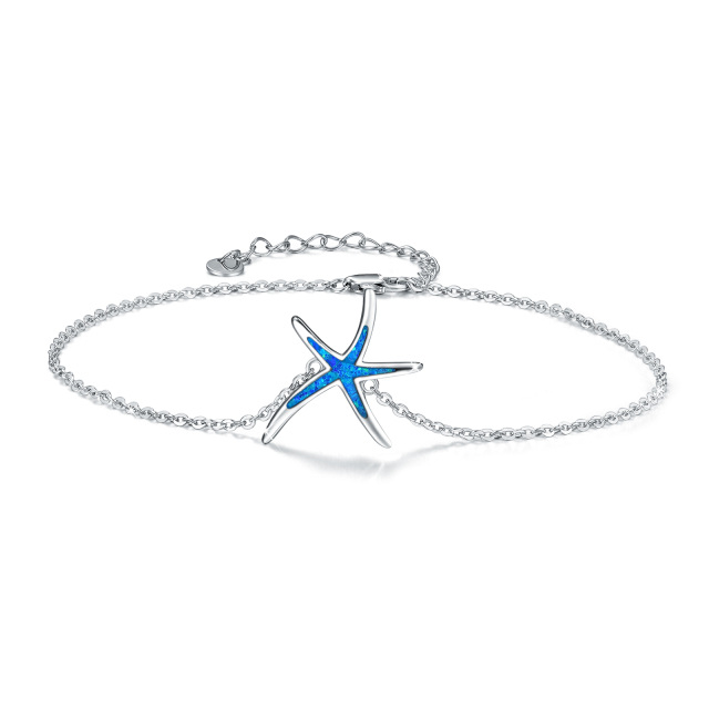 Sterling Silver Opal Starfish Single Layer Anklet-5