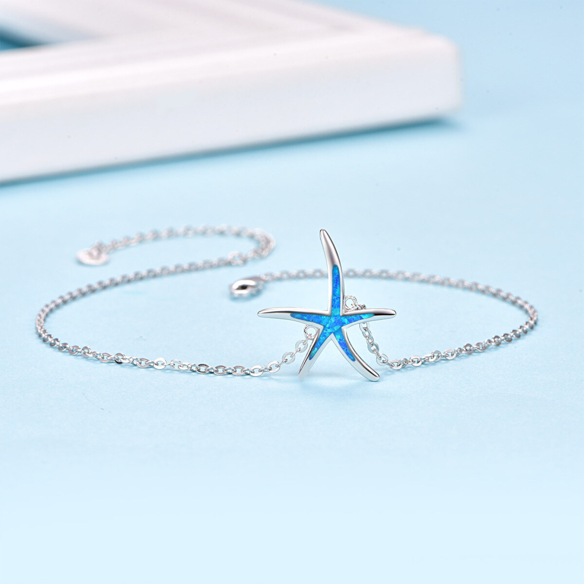 Sterling Silver Opal Starfish Single Layer Anklet-3