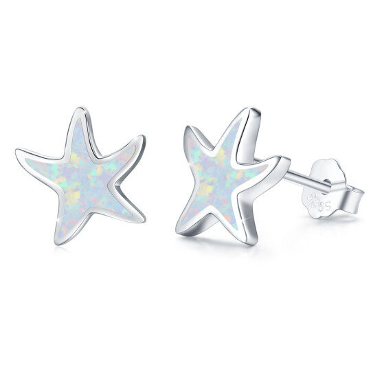 Sterling Silver Opal Starfish Stud Earrings for Women Girls-1