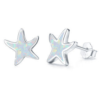 Sterling Silver Opal Starfish Stud Earrings for Women Girls-2