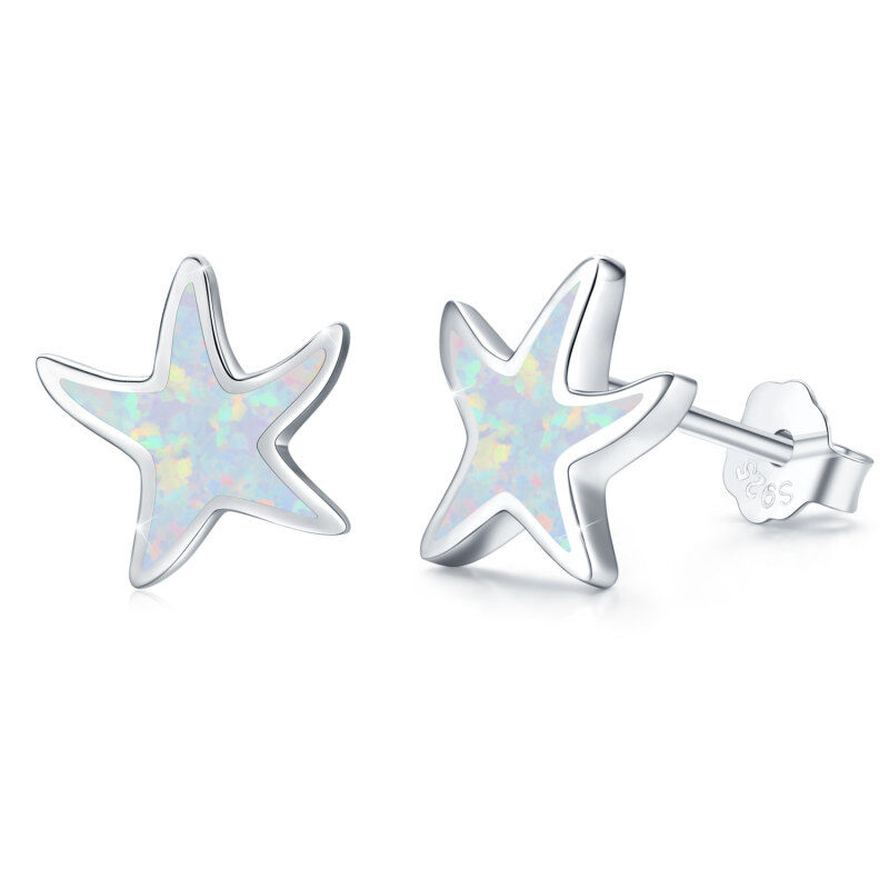 Pendientes de plata de ley con forma de estrella de mar y ópalo para mujeres y niñas