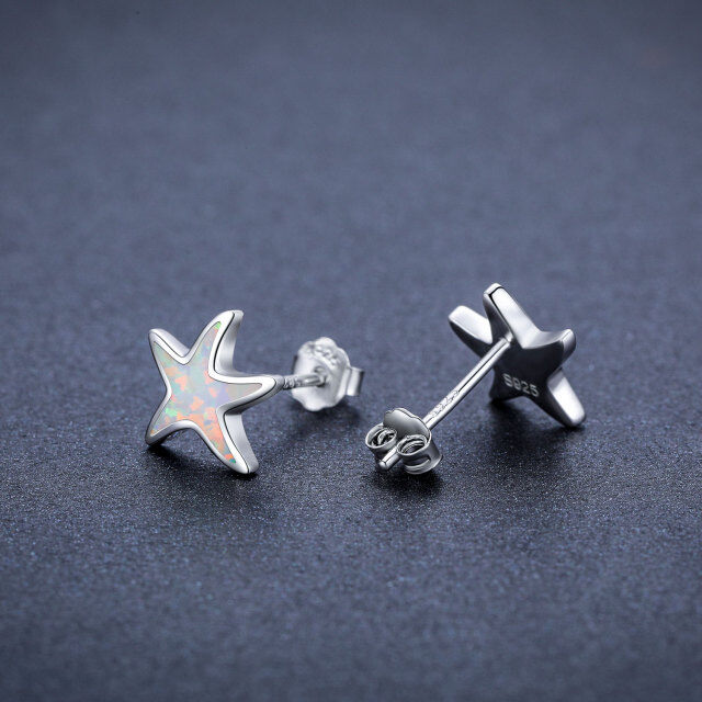 Pendientes de plata de ley con forma de estrella de mar y ópalo para mujeres y niñas-5