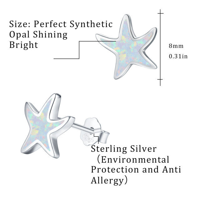 Sterling Silver Opal Starfish Stud Earrings for Women Girls-6