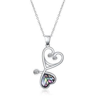 Sterling Silver Opal Stethoscope Pendant Necklace-36