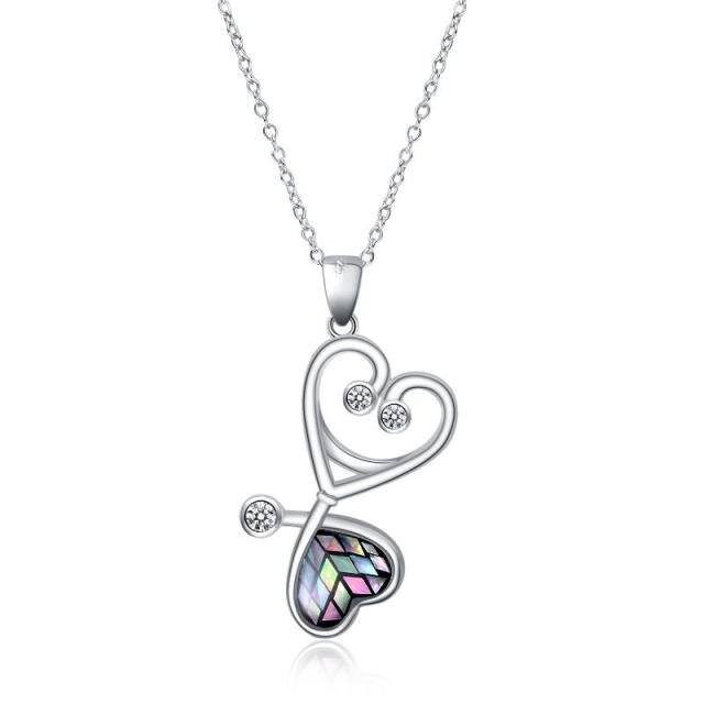 Sterling Silver Opal Stethoscope Pendant Necklace-3