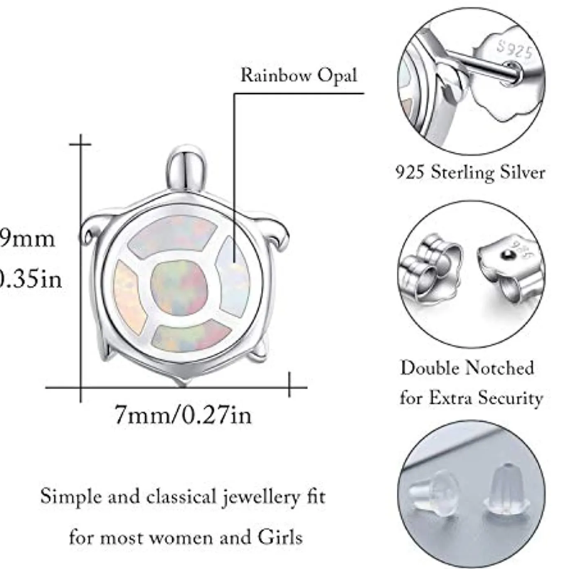 Sterling Silver Opal Tortoise Stud Earrings for Women Kids-5